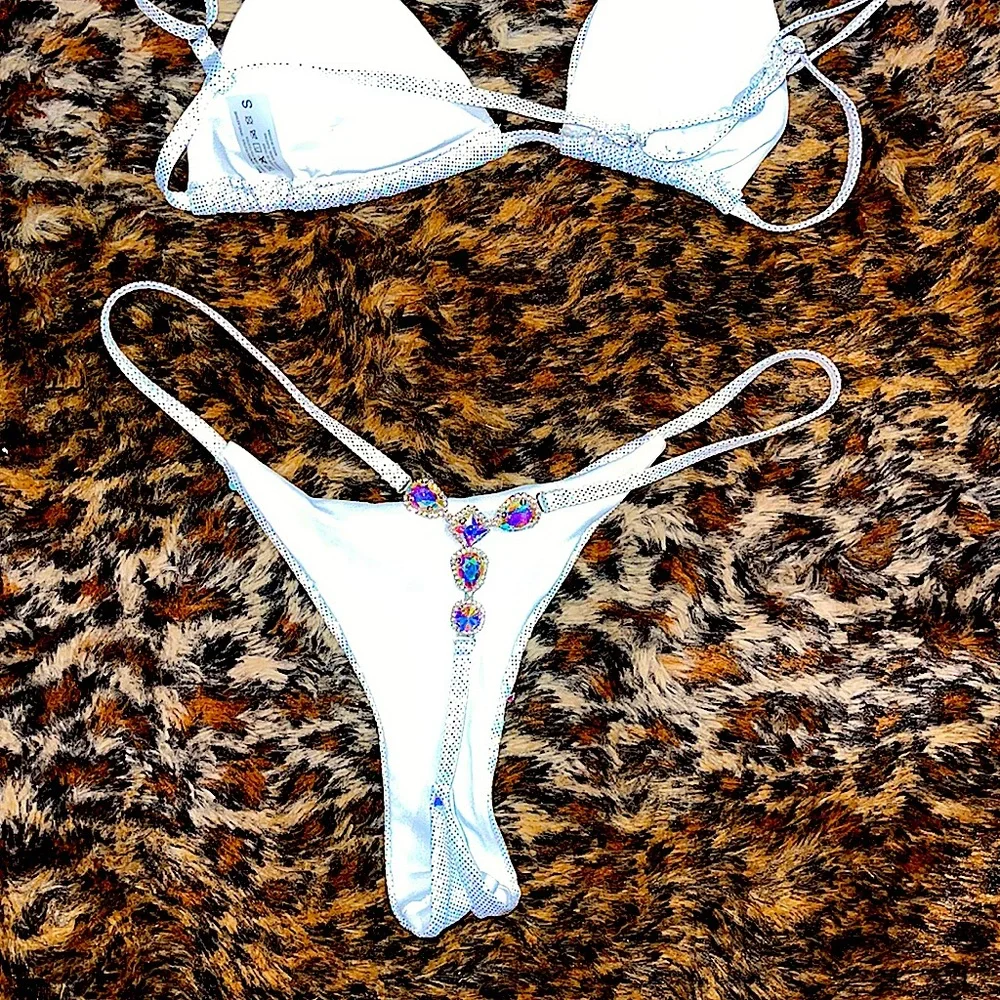 Metallic AB Sparkle Rhinestone Thong Bikini 👙✨✨ - Picture 4 of 7